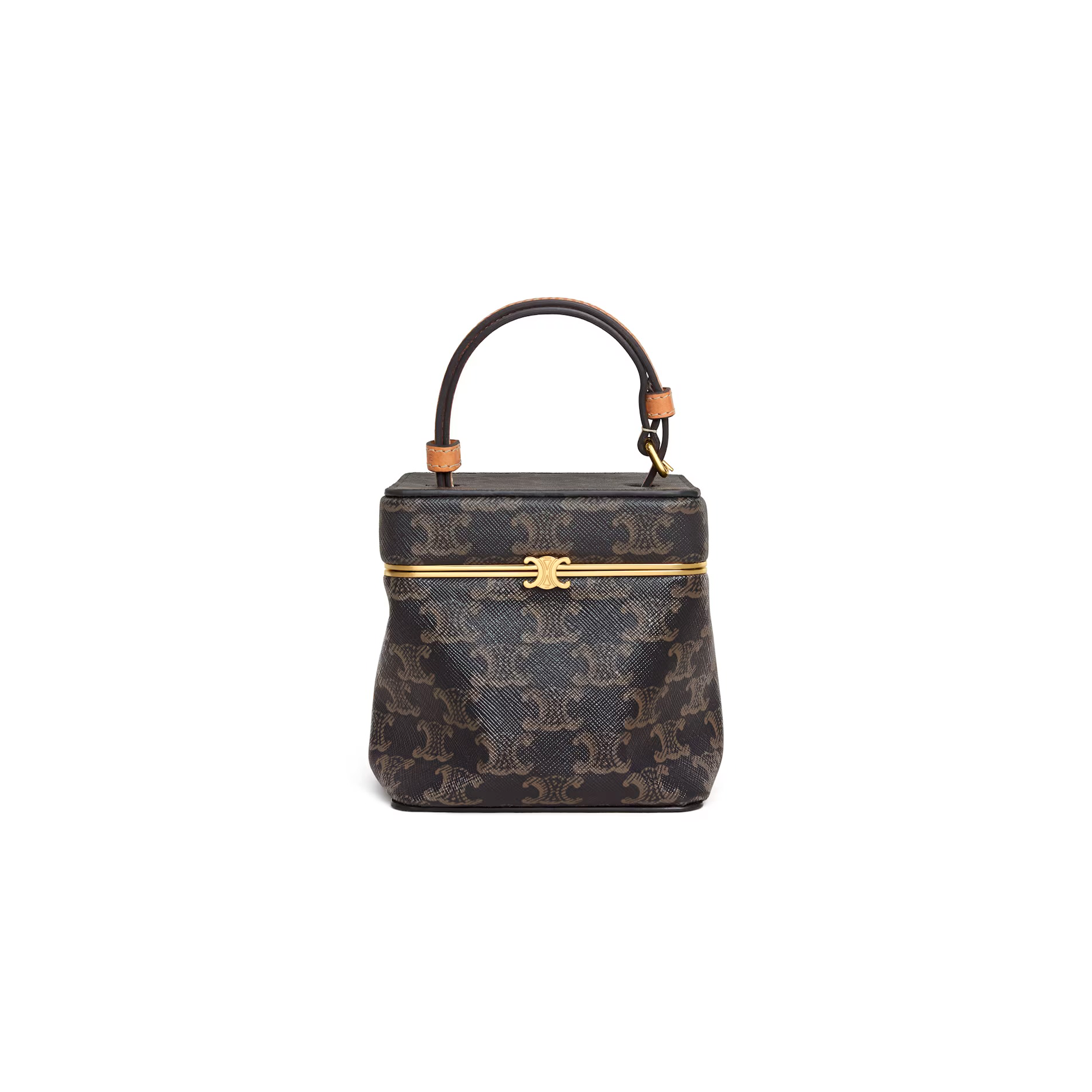 CELINE CUBE IN TRIOMPHE CANVAS AND NATURAL CALFSKIN 124232L52.03MI (12.5*12.5*12.5cm)